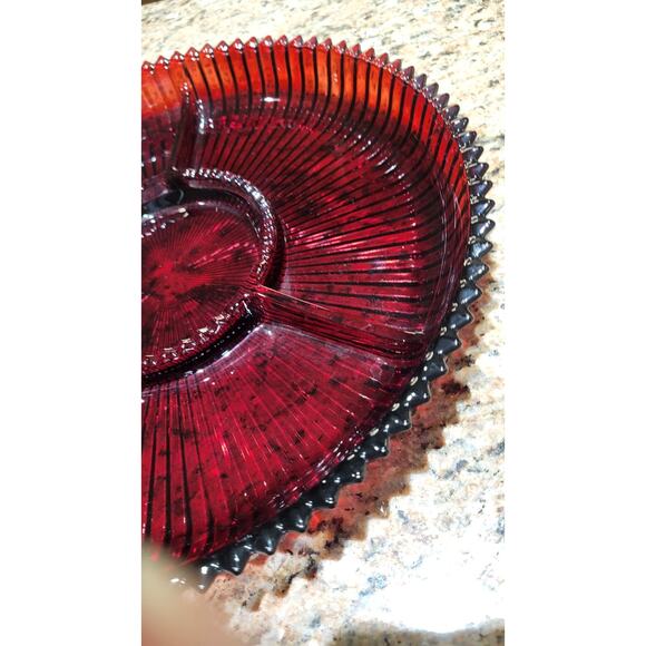 Mikasa Crystal 13" Divided Tray Diamond Fire Pattern Celebrations Red - Picture 9 of 10